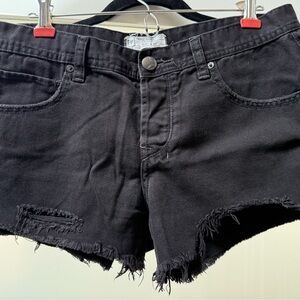 Free People Black Frayed Hem Denim Shorts